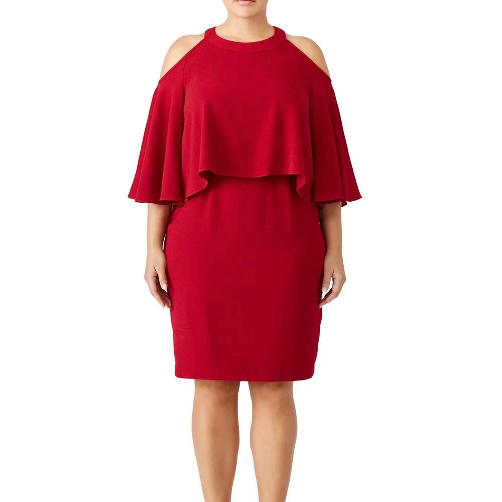Adrianna Papell Popover Cold Shoulder Dress Size 18W Cranberry